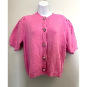 John + Jenn Pink Short Sleeve Cardigan With Rhinestone Buttons